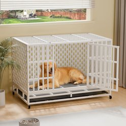 Rupzen Heavy-Duty Reinforced Escape-Proof Dog Crate, White, 48 Inch
