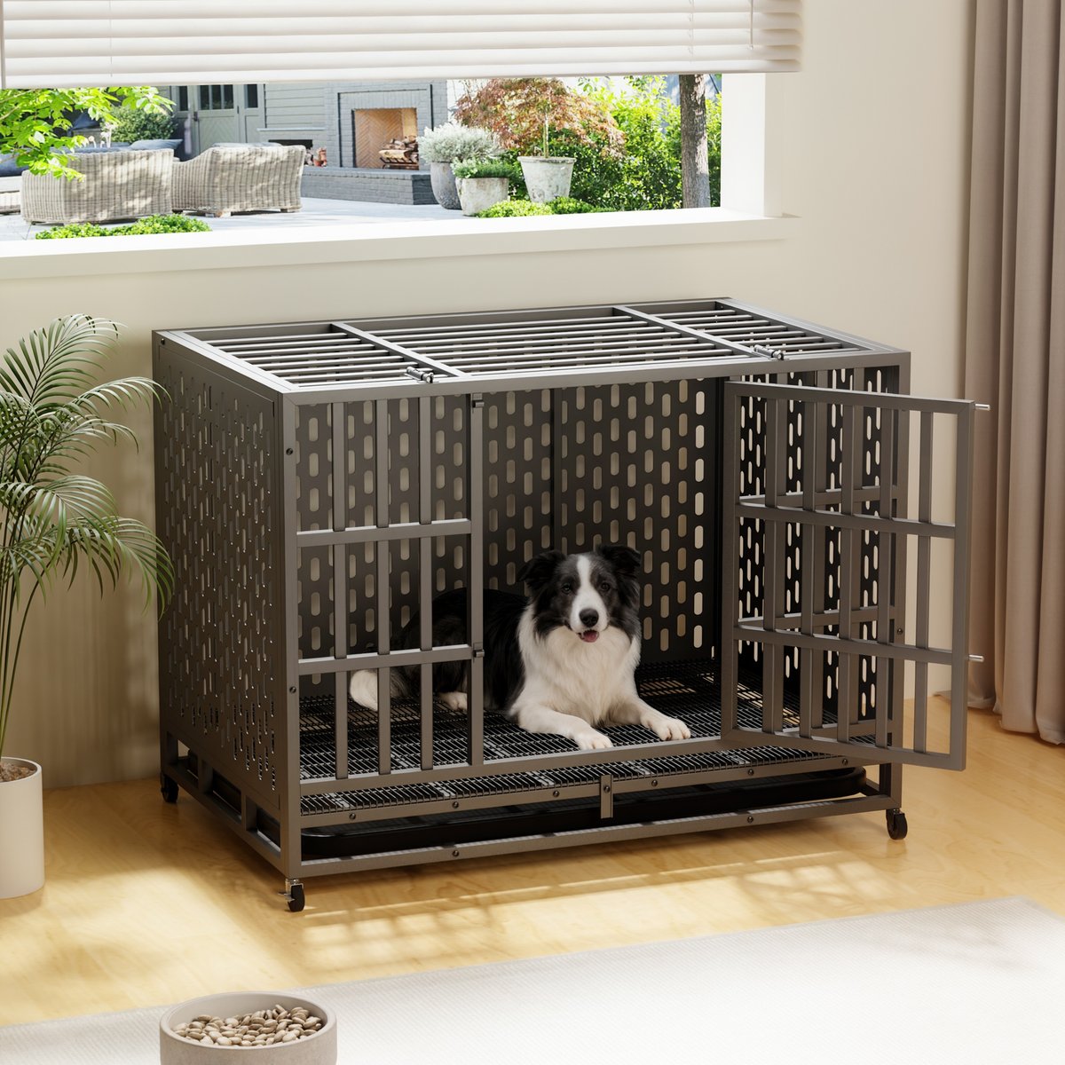 Rupzen Heavy-Duty Reinforced Escape-Proof Dog Crate, Black, 42 Inch