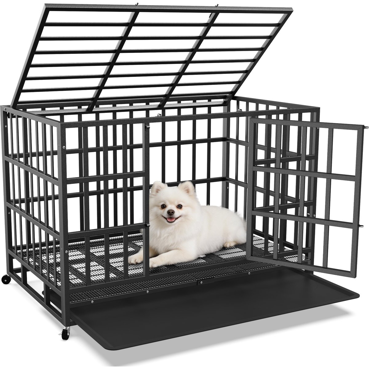 Rupzen Heavy-Duty Swivel Caster Dog Crate, Black, 38 Inch