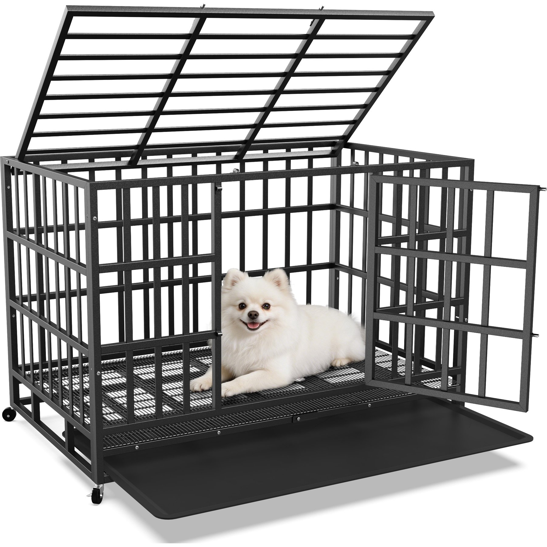 Rupzen Heavy-Duty Swivel Caster Dog Crate, Black, 38 Inch