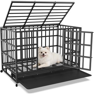 Rupzen Heavy-Duty Swivel Caster Dog Crate, Black, 38 Inch