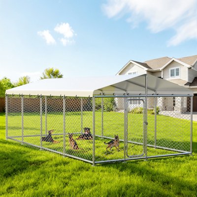 Rupzen Rupzen Heavy-Duty Reinforced Galvanized Outdoor Kennel Dog Pen, Silver, 240-in