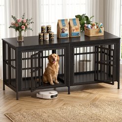 Rupzen Furniture-Style TV Stand Double Dog Crate, Black, 78 Inch