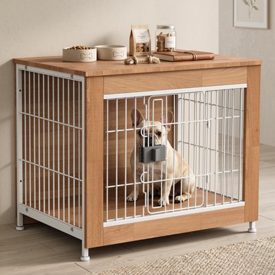Rupzen Rupzen Decorative Side Table Dog Crate, Yellow, 27 Inch