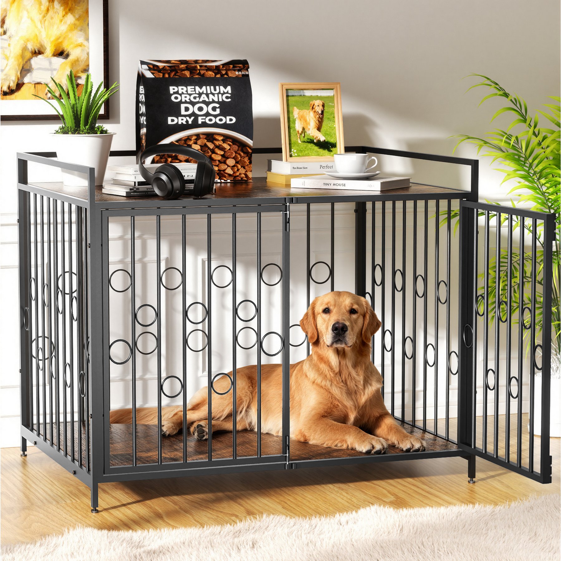Rupzen Modern Furniture Style Dog Crate, Black, 48 Inch