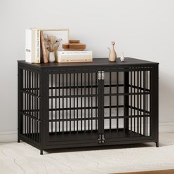 Rupzen Double-Door Chew-Resistant Escape-Proof Wood-Grain Side Table Dog Crate, Black, 48 Inch