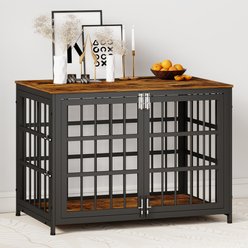 Rupzen Double-Door Chew-Resistant Escape-Proof Wood-Grain Side Table Dog Crate, Brown, 38 Inch