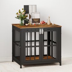 Rupzen Double-Door Chew-Resistant Escape-Proof Wood-Grain Side Table Dog Crate, Brown, 26 Inch