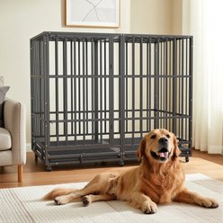 Rupzen Heavy-Duty Swivel Caster Dog Crate, Black, 54 Inch