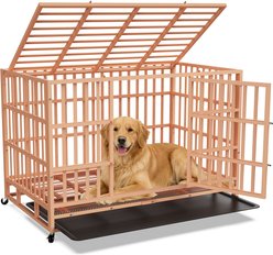Rupzen Heavy-Duty Swivel Caster Dog Crate, Orange, 48 Inch