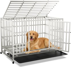 Rupzen Heavy-Duty Swivel Caster Dog Crate, Silver, 48 Inch