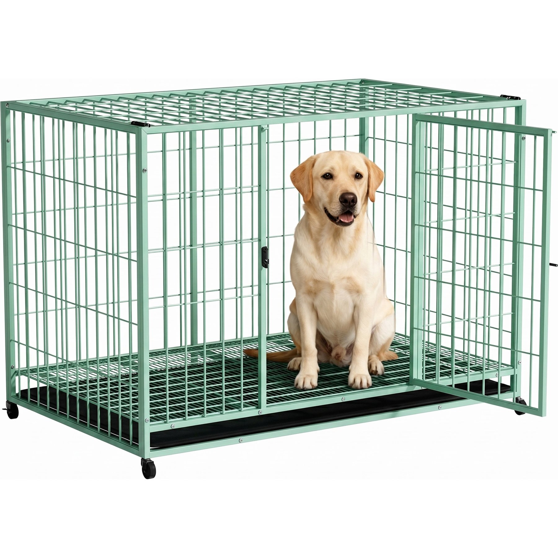 Rupzen Three-Door Metal Dog Crate, Green, 48 Inch