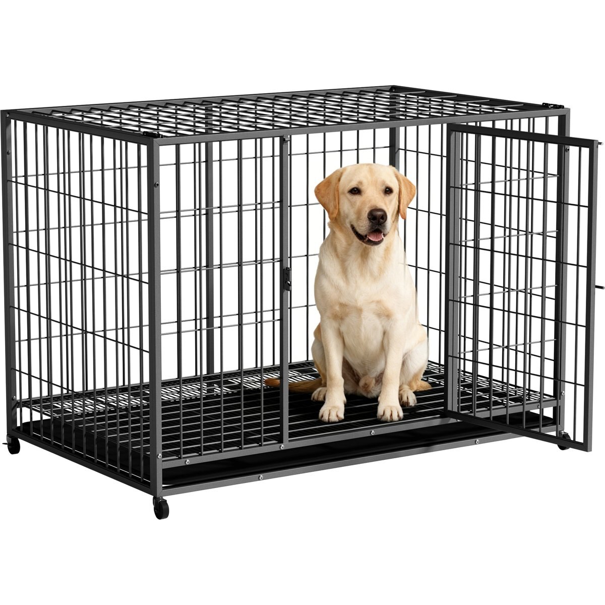 Rupzen Three-Door Metal Dog Crate, Black, 48 Inch