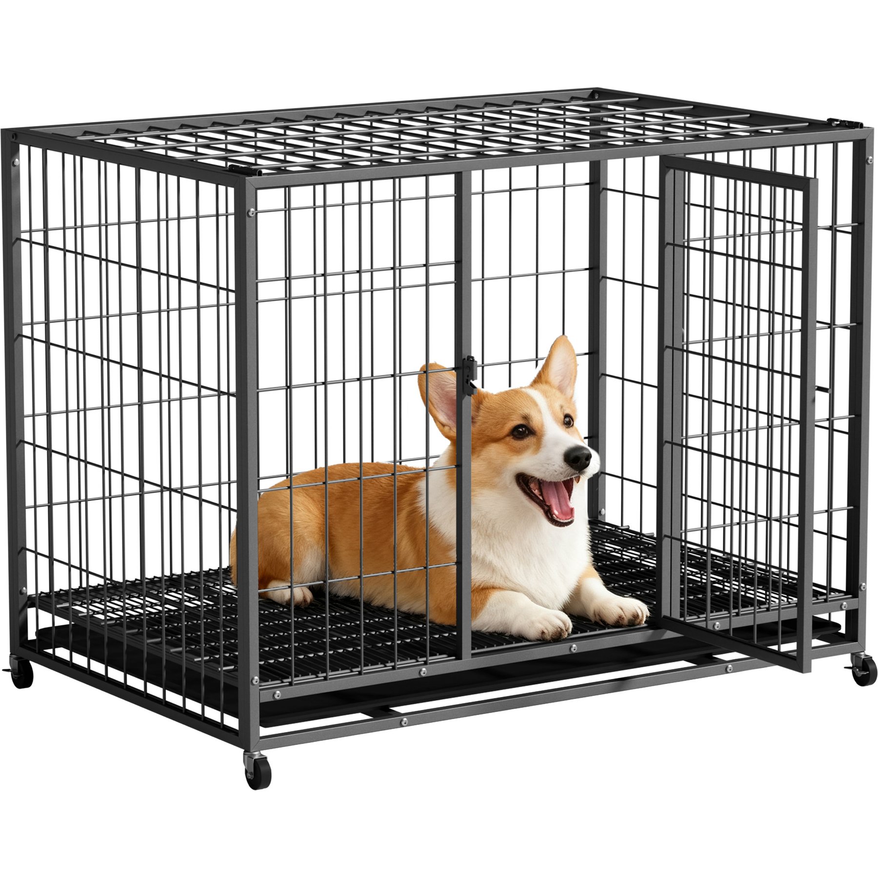 Rupzen Three-Door Metal Dog Crate, Black, 42 Inch