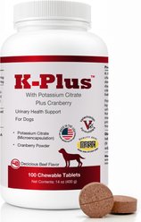 K-Plus Potassium Citrate Plus Supports Bladder Health Cranberry Chewable Tablets for Dogs, 100 count