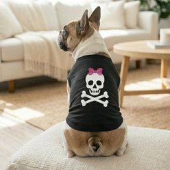 Doggie Design Pirate Skull with Pink Bow Black Dog Shirt, Black, Large slide 2 of 3