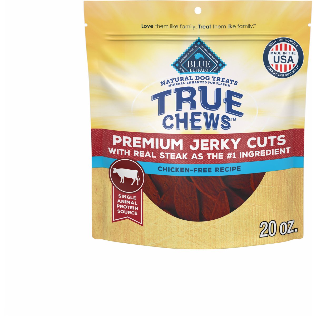 Blue Buffalo True Chews Premium Jerky Cuts Natural Steak Dog Treats, 20-oz bag