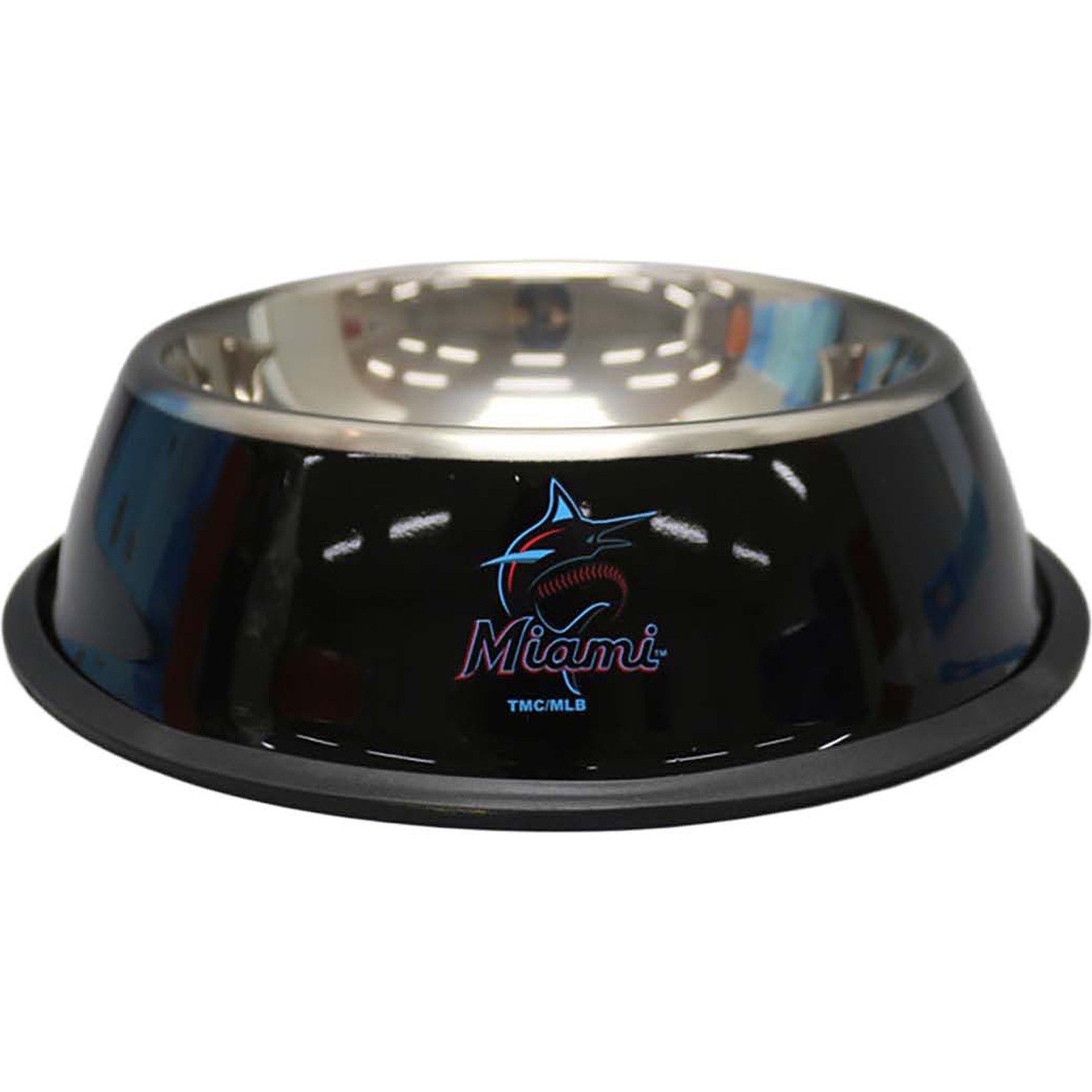 The Memory Company Anti-Skid Bottom Stainless Steel Dog & Cat Bowl, 9-inch, Miami Marlins