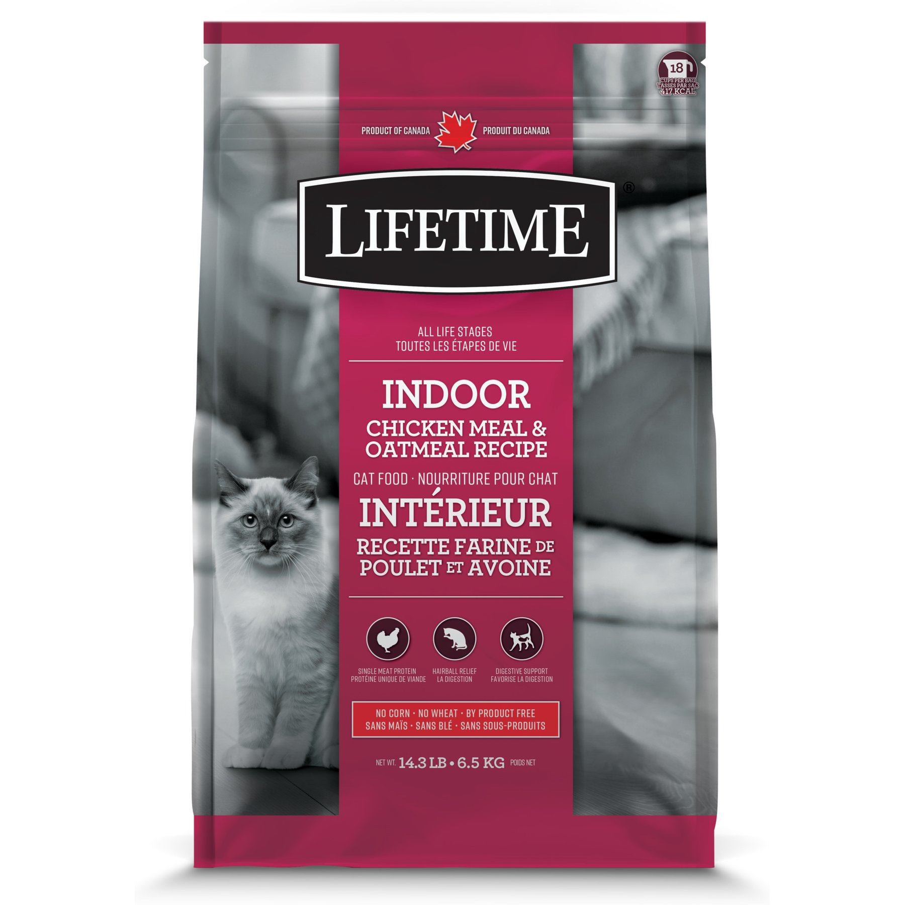 Lifetime Indoor Chicken & Oatmeal All Life Stages Dry Cat Food, 14.3-lb bag