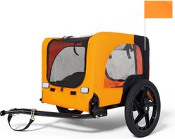 Bencmate Universal Hitch Outdoor Adventures Heavy Duty Bike Trailer Foldable All Terrain Wheels Dog Pet Stroller, 42-in, Orange