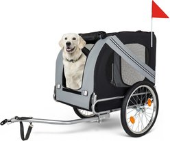 Bencmate Premium Durable Outdoor Adventures Bike Trailer Foldable Steel Frame All Terrain Carrier Dog Pet Stroller, 49-in, Grey