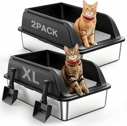 Aphyxen Stainless Steel Covered Litter Box with High Sides Shield, X-Large, 2 count, Black