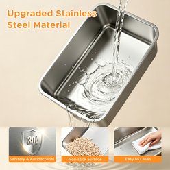Aphyxen Stainless Steel Semi-Enclosed Anti-Leakage High Wall, Non-Sticky Easy Cleaning Cat Litter Box, X-Large, 2 count, Light Grey slide 2 of 8