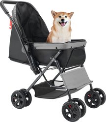 Bencmate Durable Design Outdoor Adventures Spacious Foldable 4 Wheels Reversible Handle Dog Pet Stroller, Black/Gery, 30-in