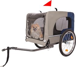 Bencmate Outdoor Adventures Bike Trailer Two Entrances Safety Flag Quick Connect Folding Carrier Dog Pet Stroller, Blue/Grey, 53-in