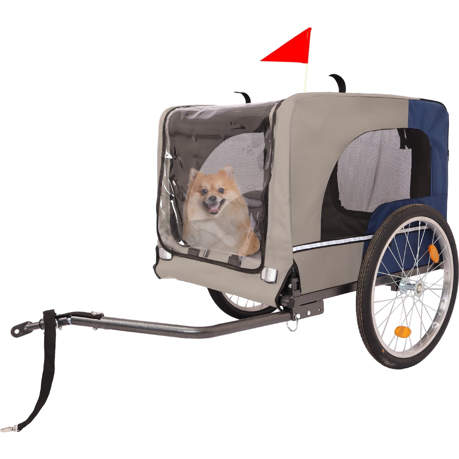 Bencmate Outdoor Adventures Bike Trailer Two Entrances Safety Flag Quick Connect Folding Carrier Dog Pet Stroller, Blue/Grey, 53-in