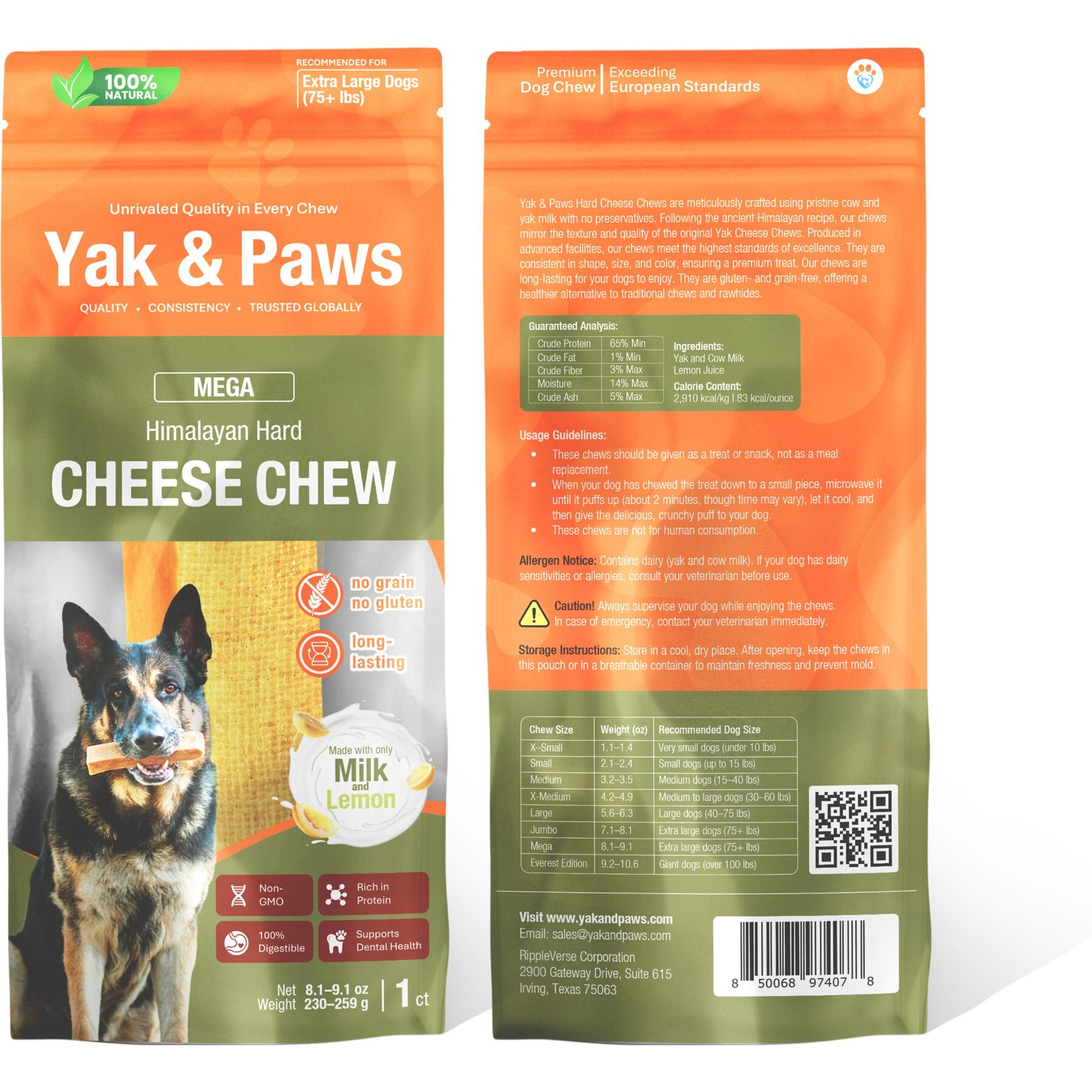 Yak and Paws Himalayan Long Lasting Mega Cheese Natural Dog Chew, 8.6-oz bag