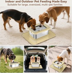 Twinsing Indoor & Outdoor No Spill Non-Skid Stainless Steel Dog Water Bowl with Non-Slip Silicone Mat, Large: 2.6-gal, Beige slide 2 of 9