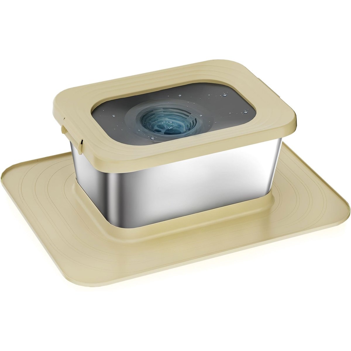 Twinsing Indoor & Outdoor No Spill Non-Skid Stainless Steel Dog Water Bowl with Non-Slip Silicone Mat, Large: 2.6-gal, Beige