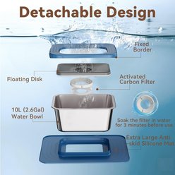 Twinsing Indoor & Outdoor No Spill Non-Skid Stainless Steel Dog Water Bowl with Non-Slip Silicone Mat, Large: 2.6-gal, Blue slide 2 of 9