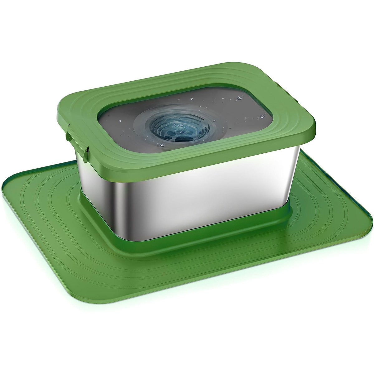 Twinsing Indoor & Outdoor No Spill Non-Skid Stainless Steel Dog Water Bowl with Non-Slip Silicone Mat, Large: 2.6-gal, Green