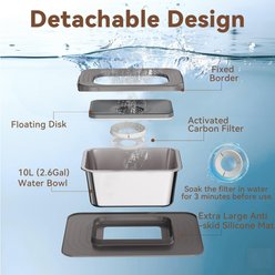 Twinsing Indoor & Outdoor No Spill Non-Skid Stainless Steel Dog Water Bowl with Non-Slip Silicone Mat, Large: 2.6-gal, Grey slide 2 of 9