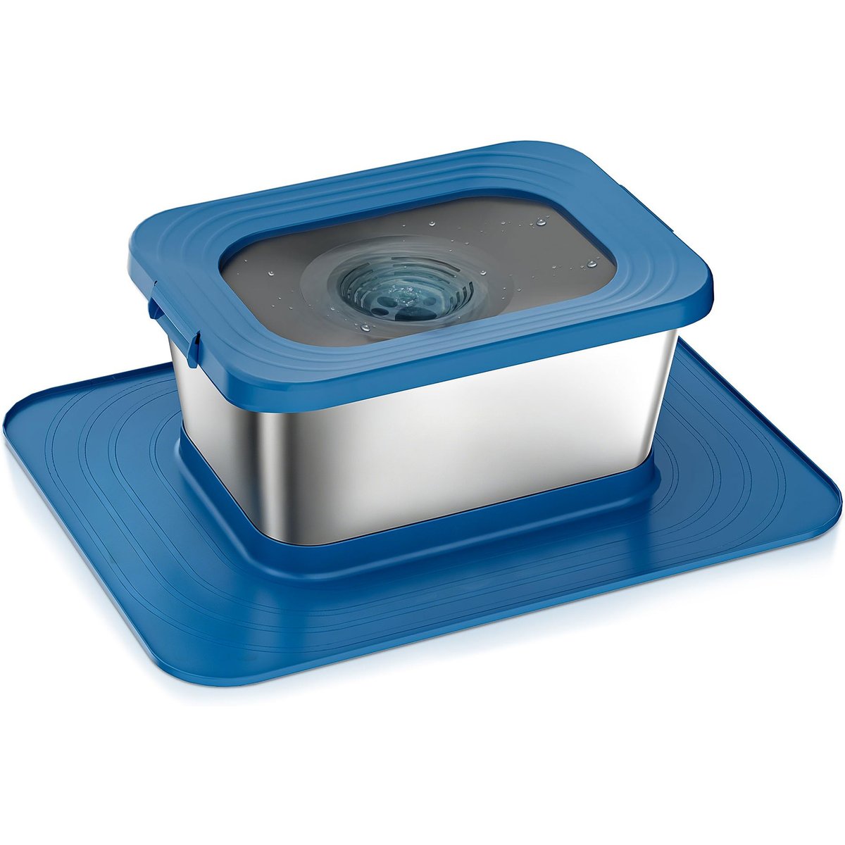 Twinsing Indoor & Outdoor No Spill Non-Skid Stainless Steel Dog Water Bowl with Non-Slip Silicone Mat, Large: 2.6-gal, Blue