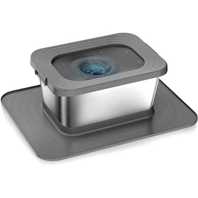 Twinsing Twinsing Indoor & Outdoor No Spill Non-Skid Stainless Steel Dog Water Bowl with Non-Slip Silicone Mat, Large: 2.6-gal, Grey
