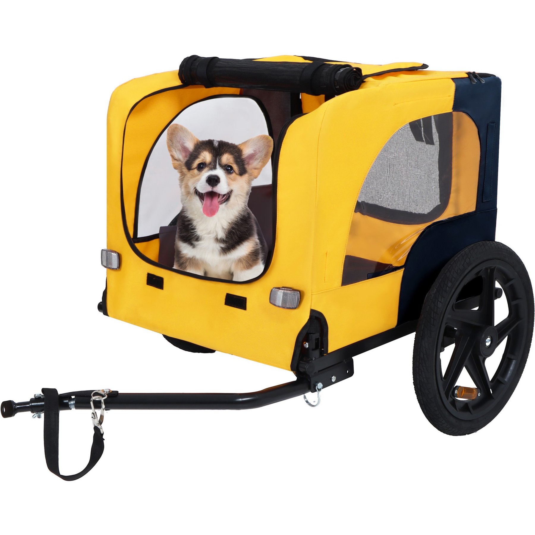 Bencmate Active Outdoor Adventures Bike Trailer Foldable Frame Quick Release Wheels Non Slip Floor Dog Pet Stroller, 42-in, Yellow