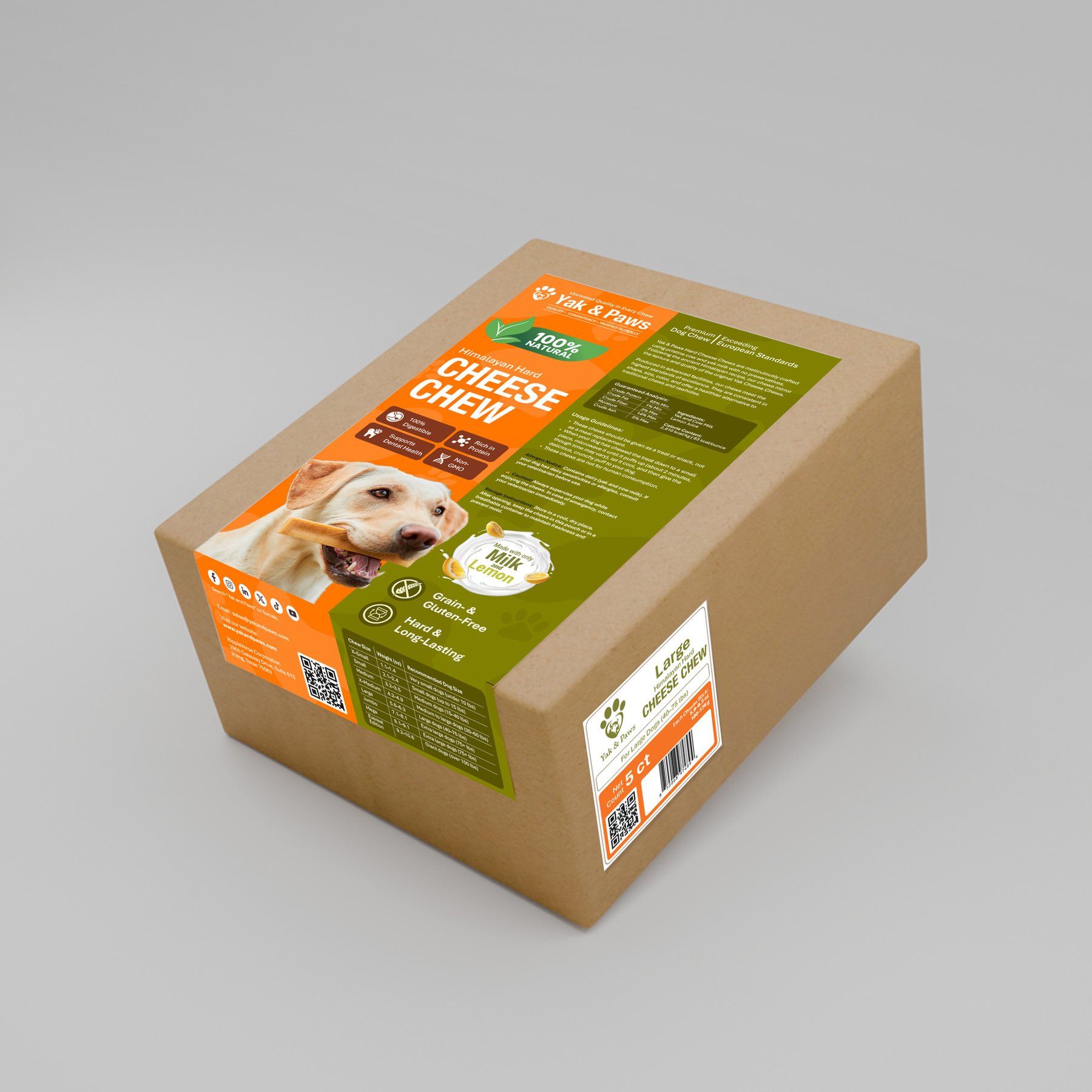 Yak and Paws Himalayan Long Lasting Large Cheese Natural Dog Chew, 5 count, 1.8-lb box