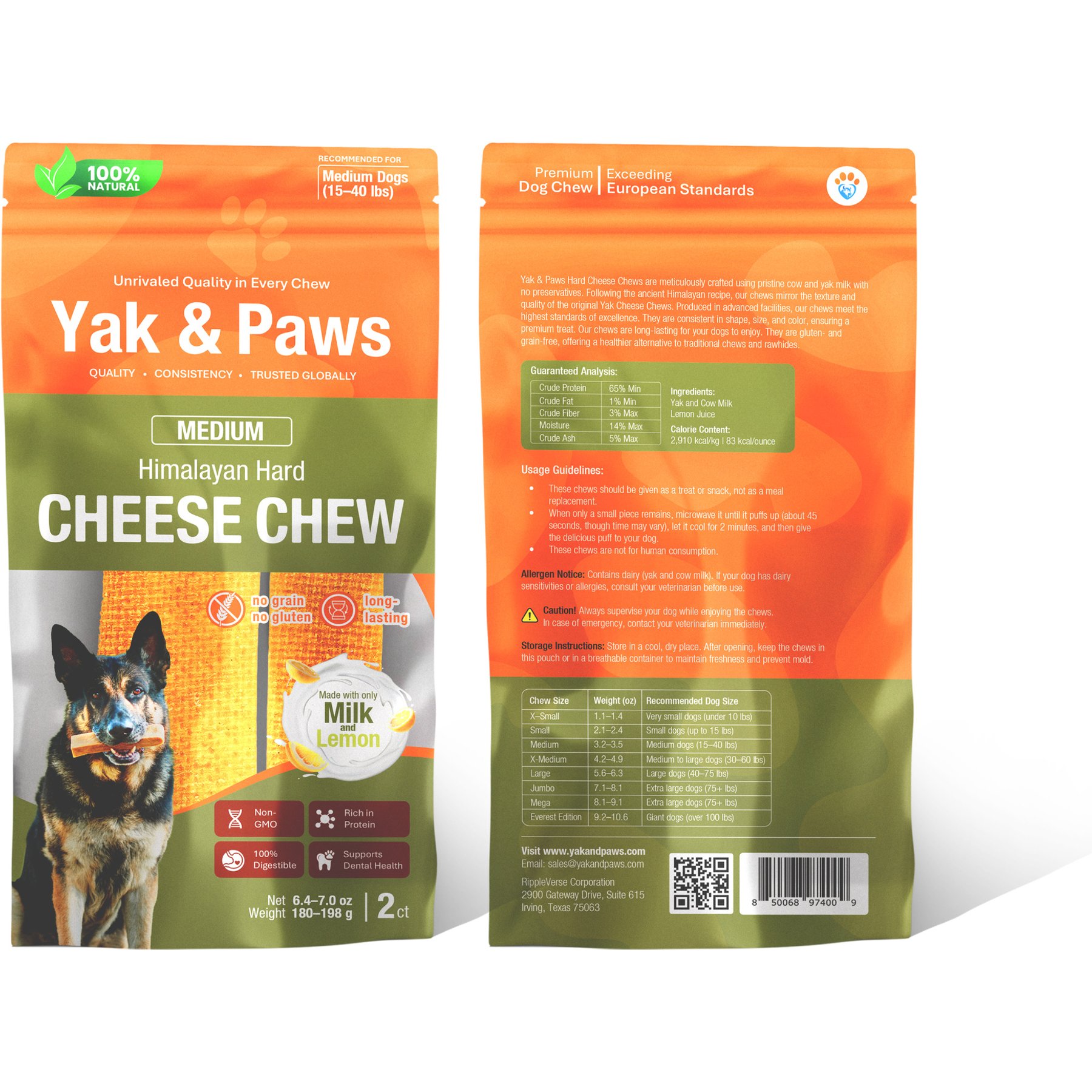 Yak and Paws Himalayan Long Lasting Medium Cheese Natural Dog Chew, 2 count, 6.7-oz bag