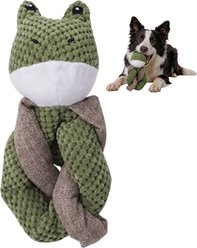 Potaroma Knotted Frog Crinkle Squeaky Durable Plush Dog Toy, Multicolor