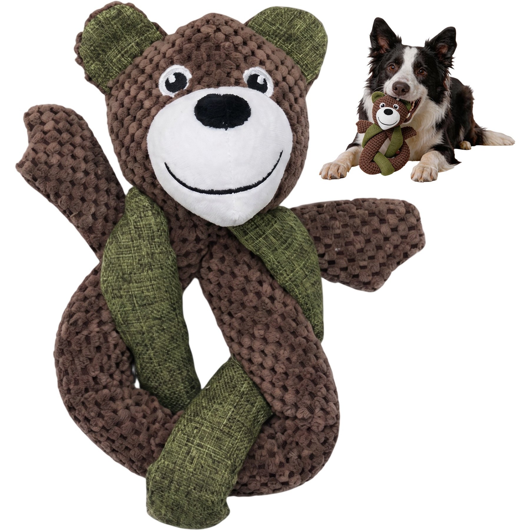 Potaroma Knotted Bear Crinkle Squeaky Durable Plush Dog Toy, Multicolor