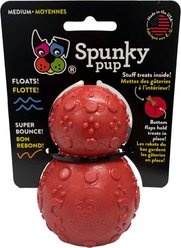 Spunky Pup Rubber Bounce Dental Treat Dispenser Dog Toy, Red, Medium: 4-in