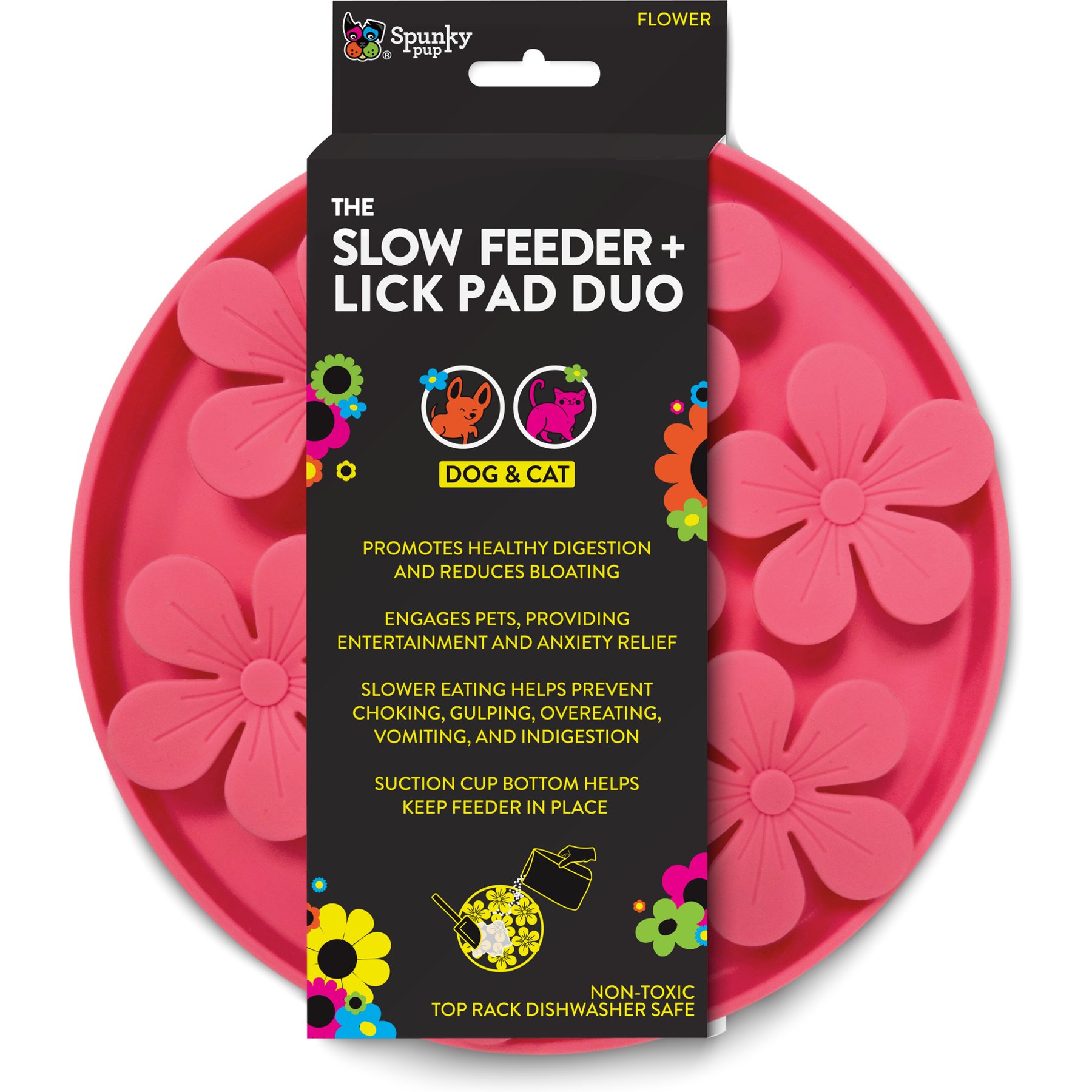 Spunky Pup Flower Slow Feeder & Lick Pad Duo Training Dog Toy, Assorted