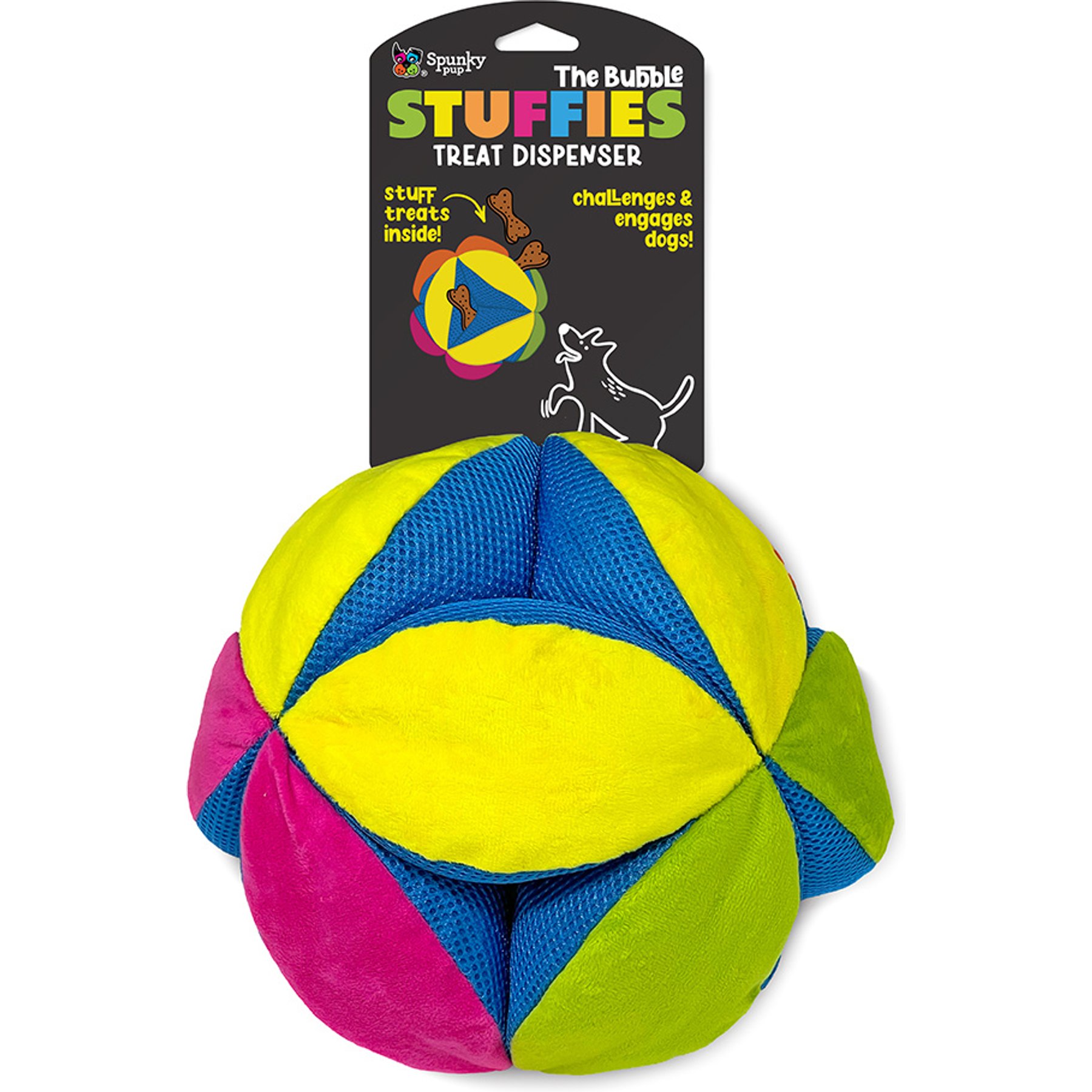 Spunky Pup The Bubble Stuffies Treat Dispensing Squeaky Plush Dog Toy, Multicolor, X-Large