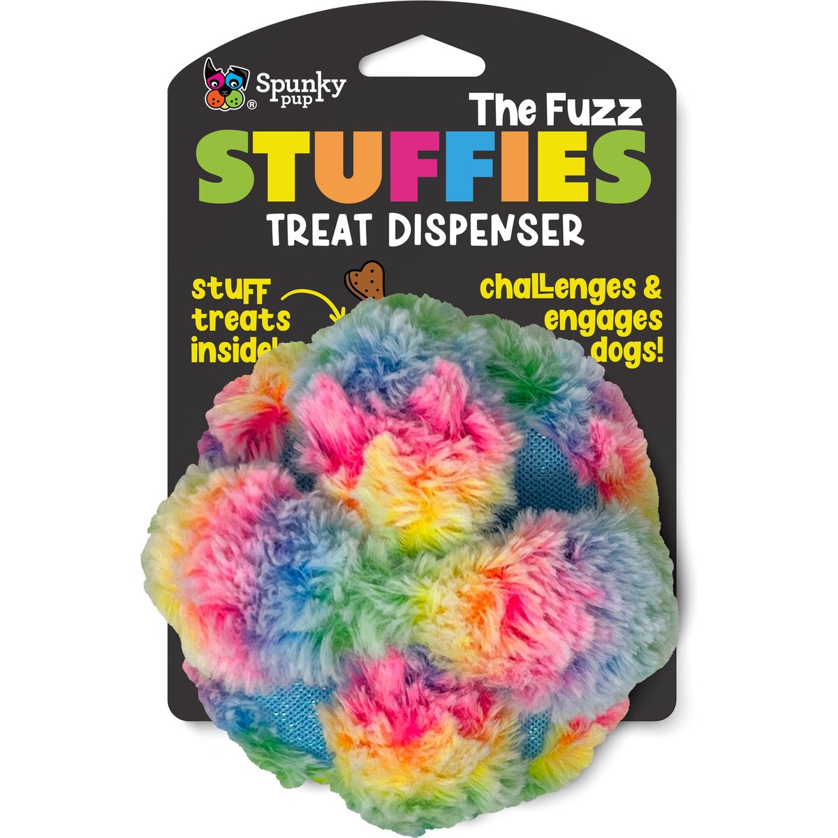 Spunky Pup The Fuzz Stuffies Treat Dispensing Squeaky Plush Dog Toy, Multicolor, Medium