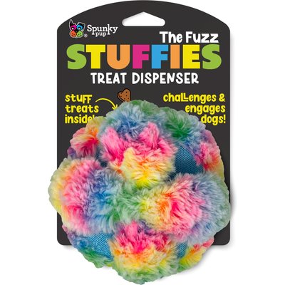 Spunky Pup Spunky Pup The Fuzz Stuffies Treat Dispensing Squeaky Plush Dog Toy, Multicolor, Medium