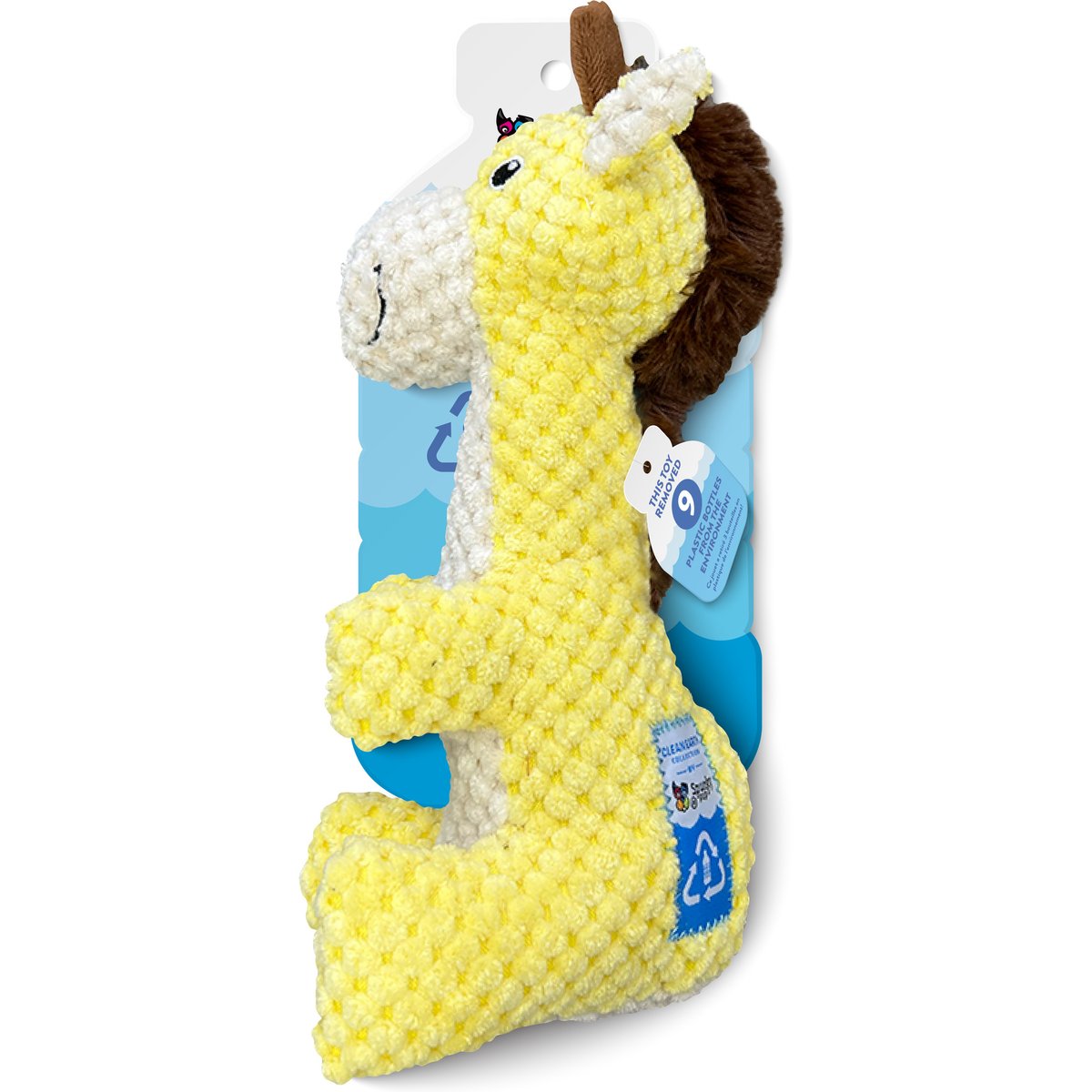 Spunky Pup Clean Earth Textured Recycled Giraffe Squeaky Dog Plush Toy, Yellow