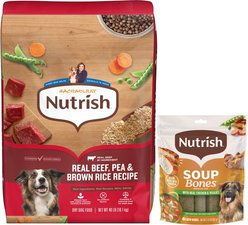 Rachael Ray Nutrish Beef, Pea, & Brown Rice Recipe Dry Food + Soup Bones Chicken & Veggies Flavor Dog Treats